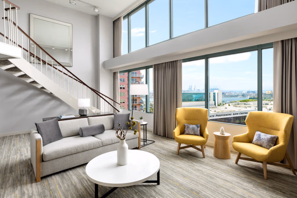 VANROOY designed Westin Long Beach 2-floor suite looking out the window
