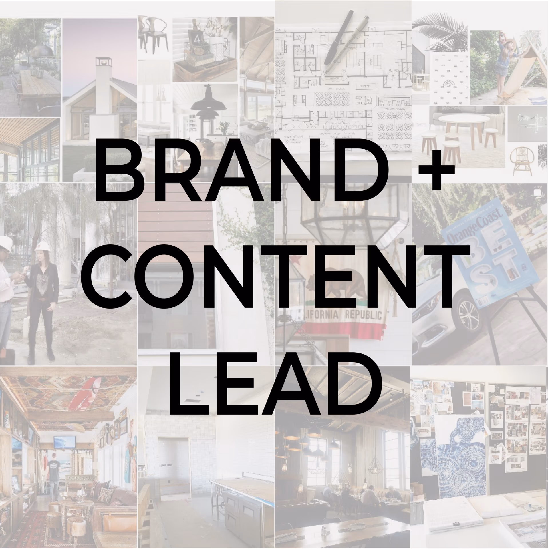 brand & content lead label with examples of social media content in the background with a white overlay.